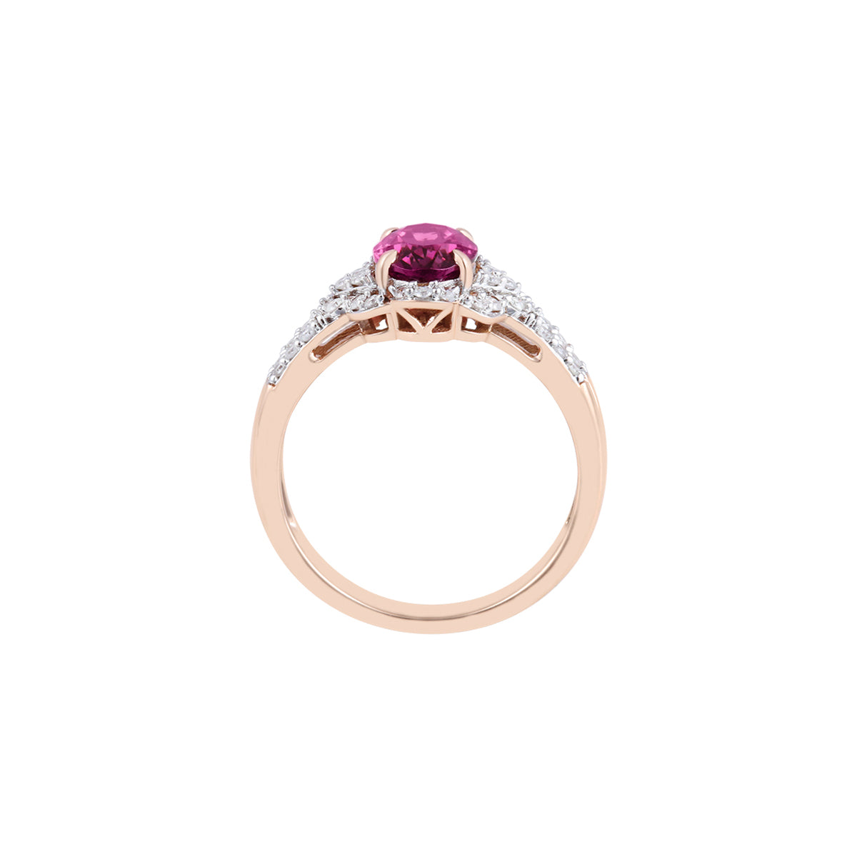 Pink Garnet Ring with White Diamond in 14KT Rose Gold 1.86cts.