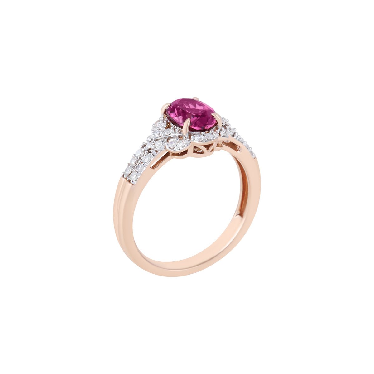 Pink Garnet Ring with White Diamond in 14KT Rose Gold 1.86cts.