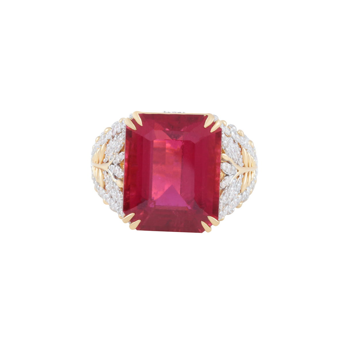 Rubellite Ring with White Diamond in 14KT Gold 16.59cts.