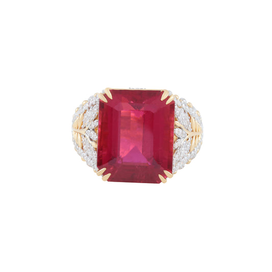 Rubellite Ring with White Diamond in 14KT Gold 16.59cts.