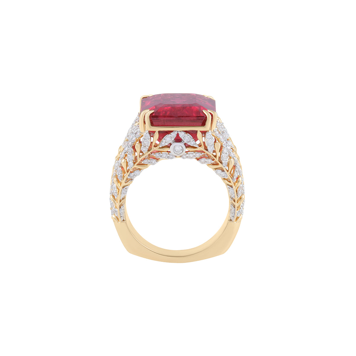 Rubellite Ring with White Diamond in 14KT Gold 16.59cts.