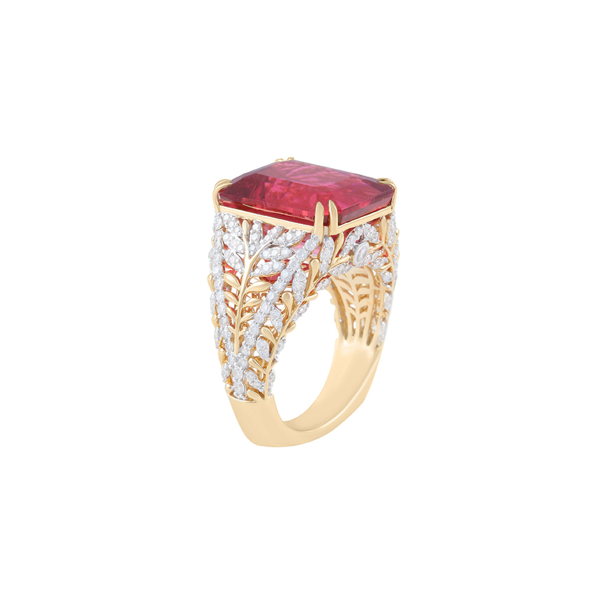 Rubellite Ring with White Diamond in 14KT Gold 16.59cts.