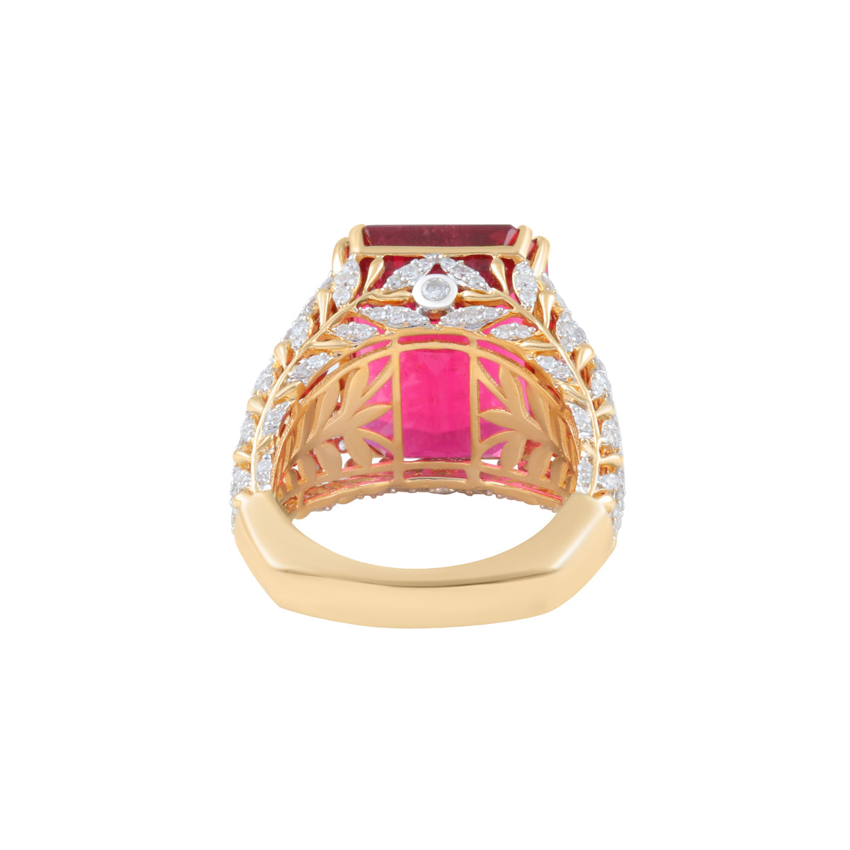 Rubellite Ring with White Diamond in 14KT Gold 16.59cts.