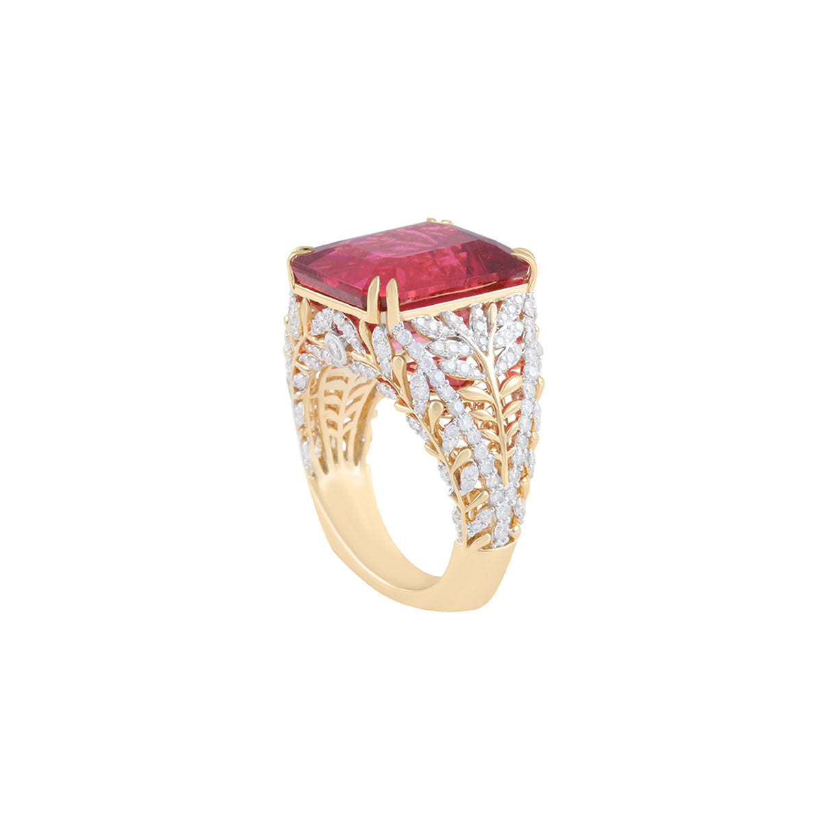 Rubellite Ring with White Diamond in 14KT Gold 16.59cts.