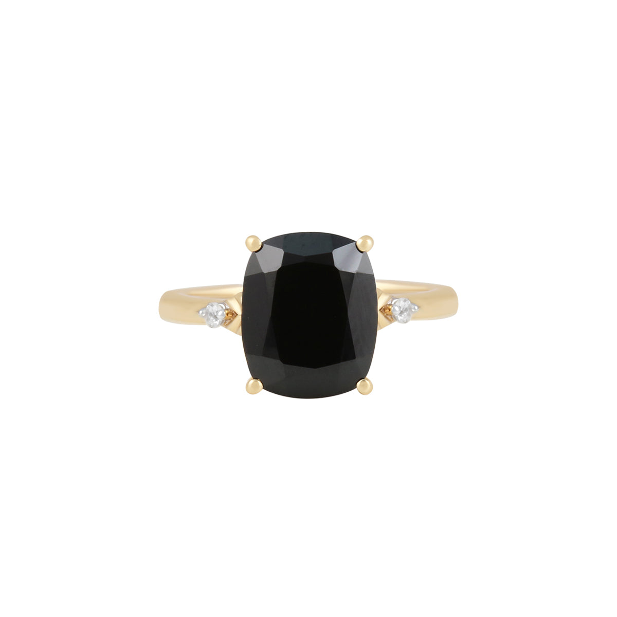Black Spinel Ring with White Diamond in 14KT Gold 5.34cts.