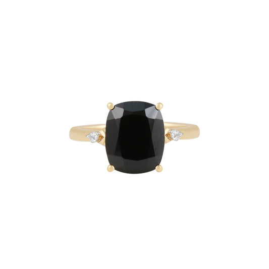 Black Spinel Ring with White Diamond in 14KT Gold 5.34cts.