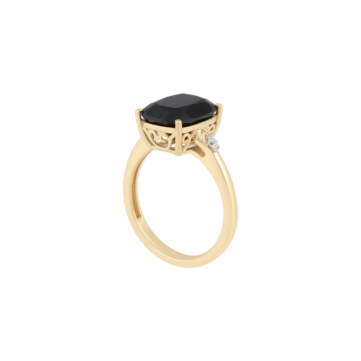 Black Spinel Ring with White Diamond in 14KT Gold 5.34cts.