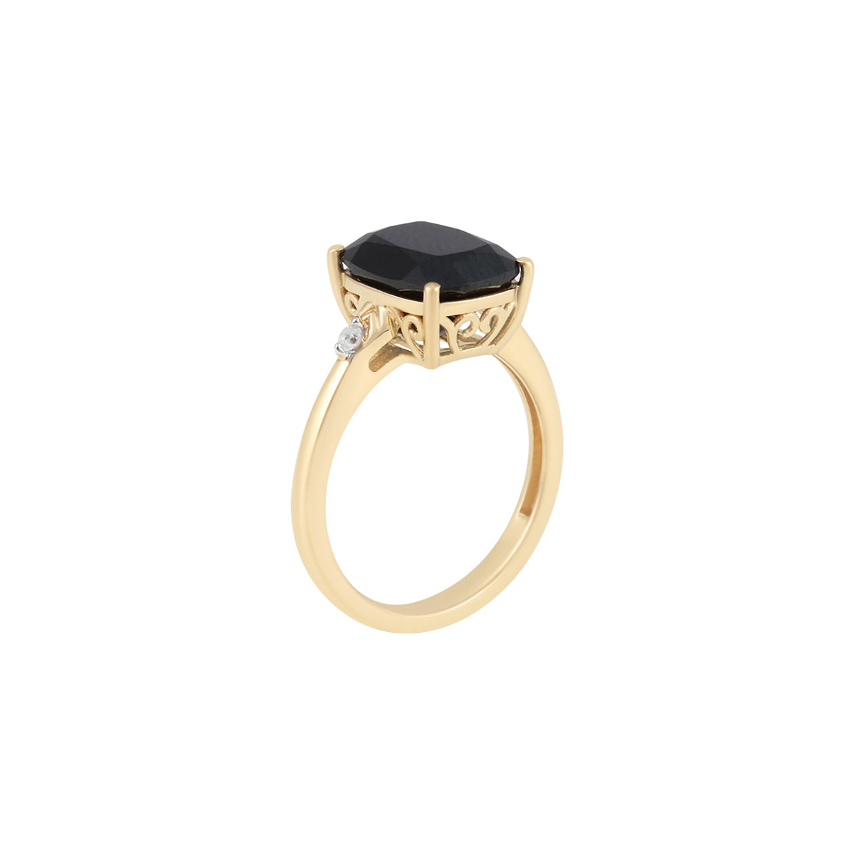 Black Spinel Ring with White Diamond in 14KT Gold 5.34cts.