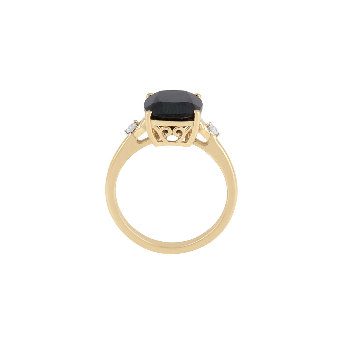 Black Spinel Ring with White Diamond in 14KT Gold 5.34cts.