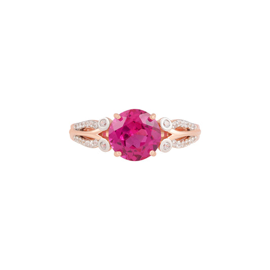 Pink Sapphire Ring with White Diamond in 14KT Gold 2.68cts.