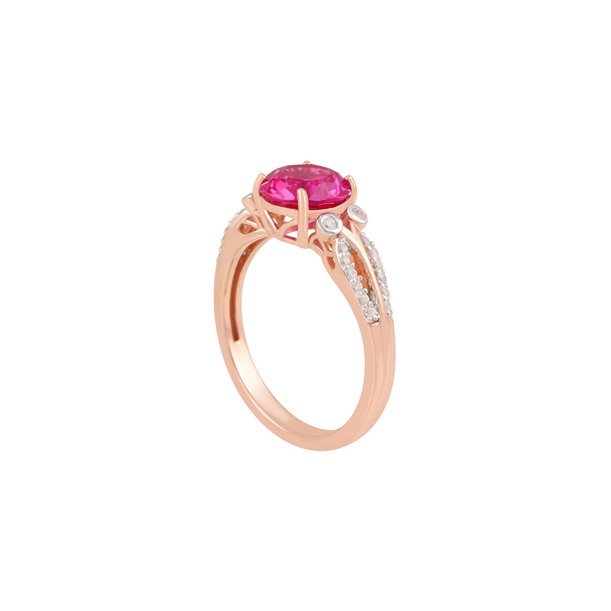 Pink Sapphire Ring with White Diamond in 14KT Gold 2.68cts.