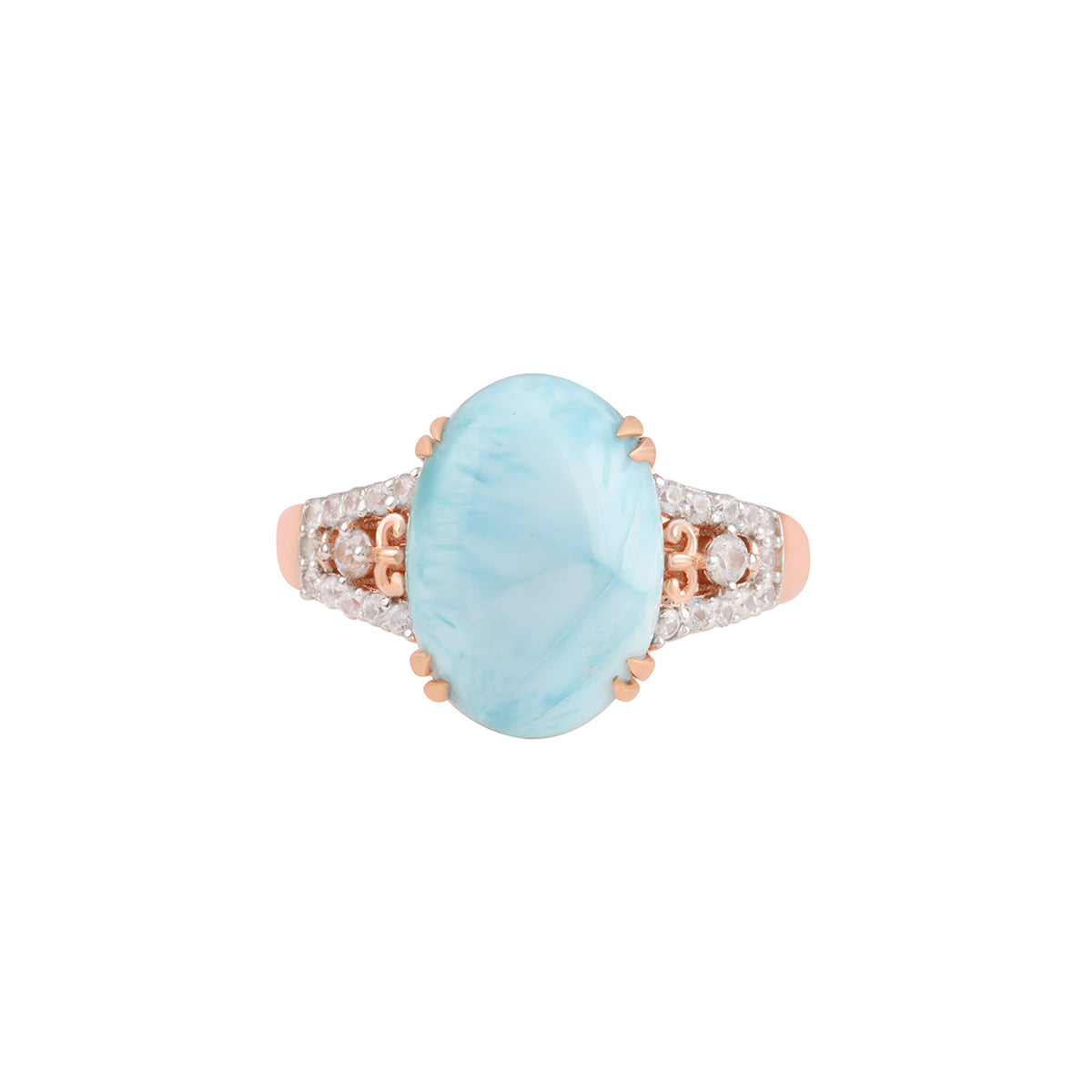 Larimar Ring with White Diamond in 14KT Rose Gold 6.21cts.