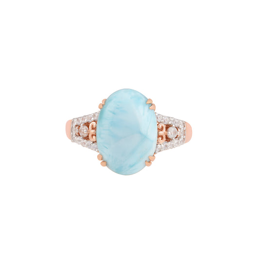 Larimar Ring with White Diamond in 14KT Rose Gold 6.21cts.