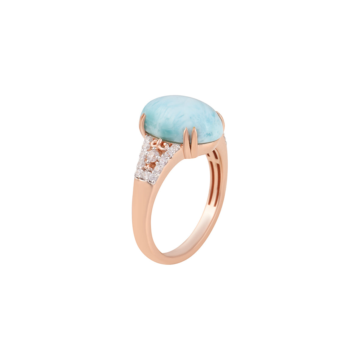 Larimar Ring with White Diamond in 14KT Rose Gold 6.21cts.