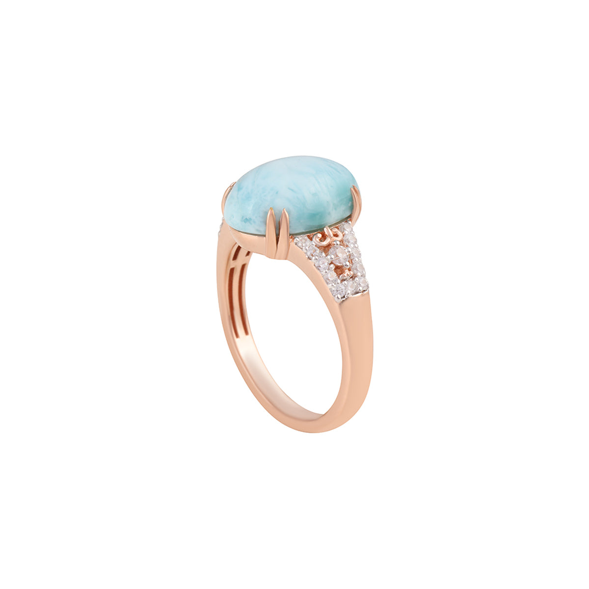 Larimar Ring with White Diamond in 14KT Rose Gold 6.21cts.