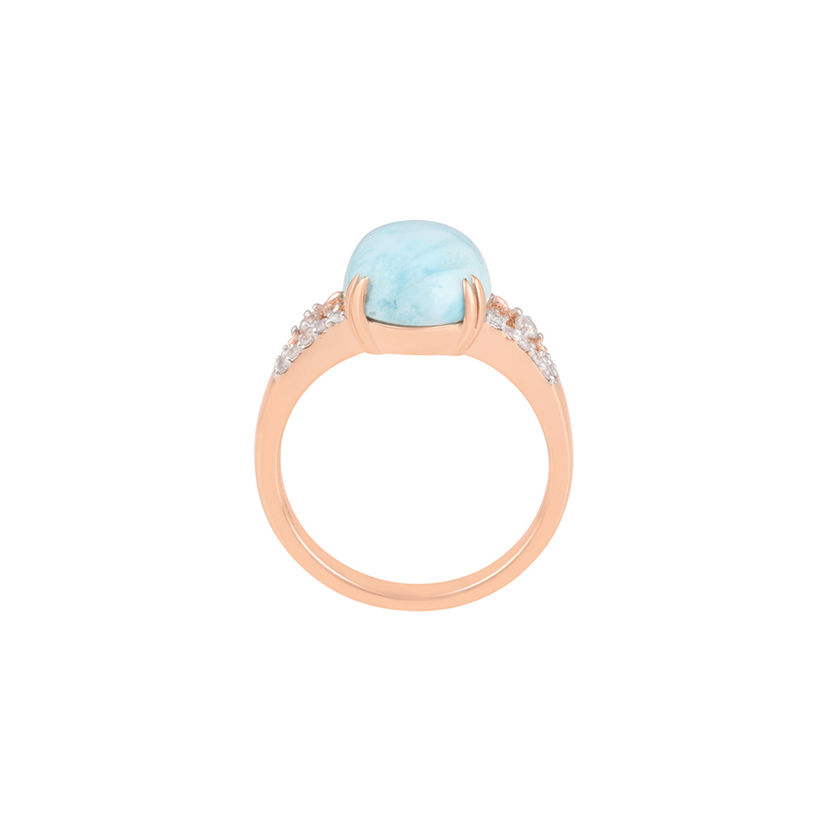 Larimar Ring with White Diamond in 14KT Rose Gold 6.21cts.