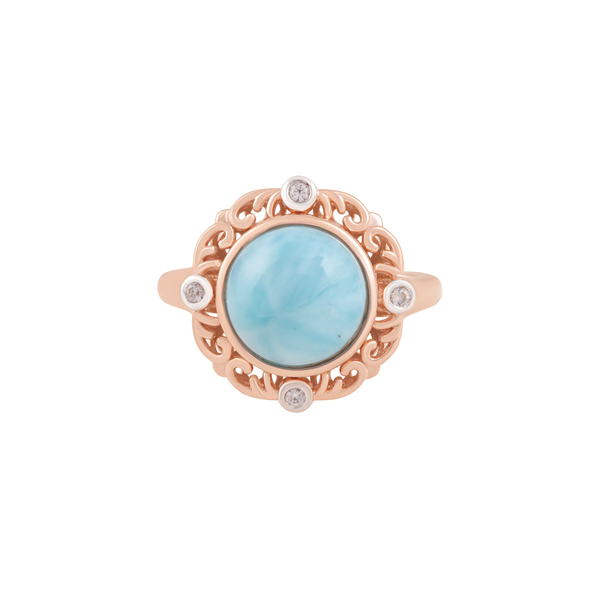 Larimar Rings with White Diamond in 14KT Gold 4.47cts.