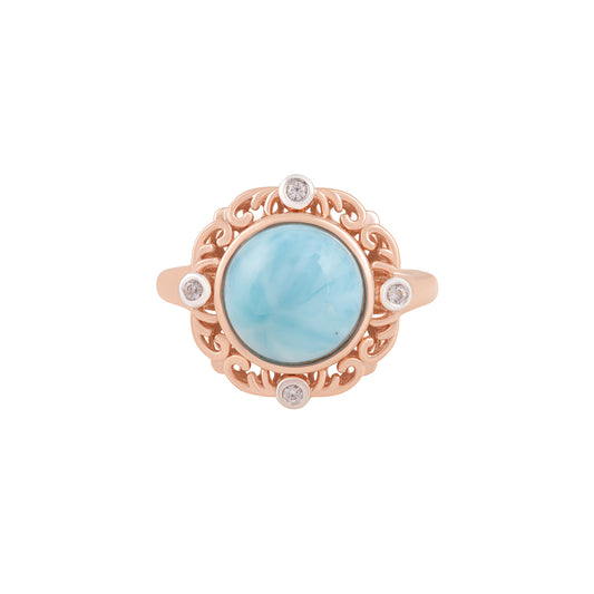 Larimar Rings with White Diamond in 14KT Gold 4.47cts.