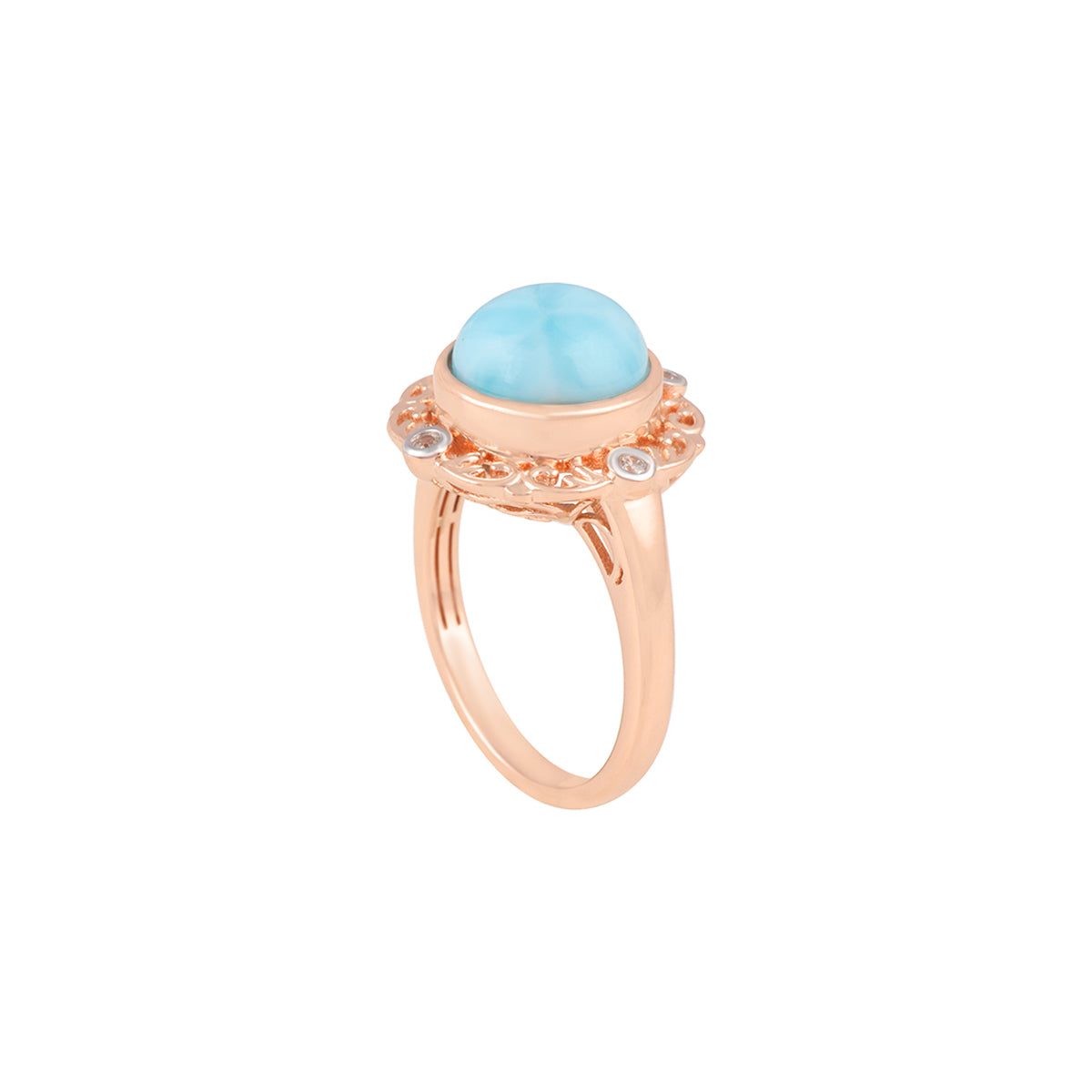 Larimar Rings with White Diamond in 14KT Gold 4.47cts.