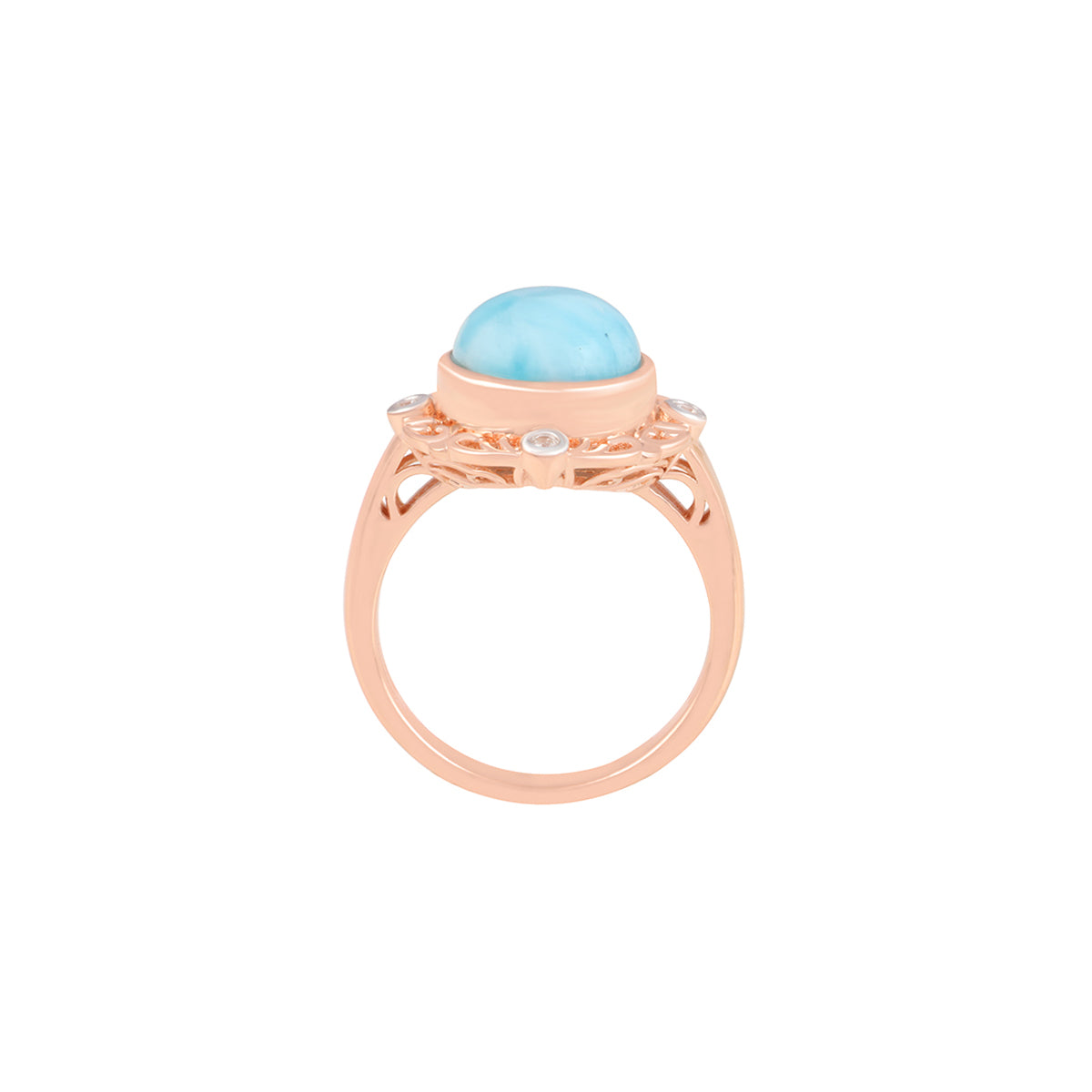 Larimar Rings with White Diamond in 14KT Gold 4.47cts.