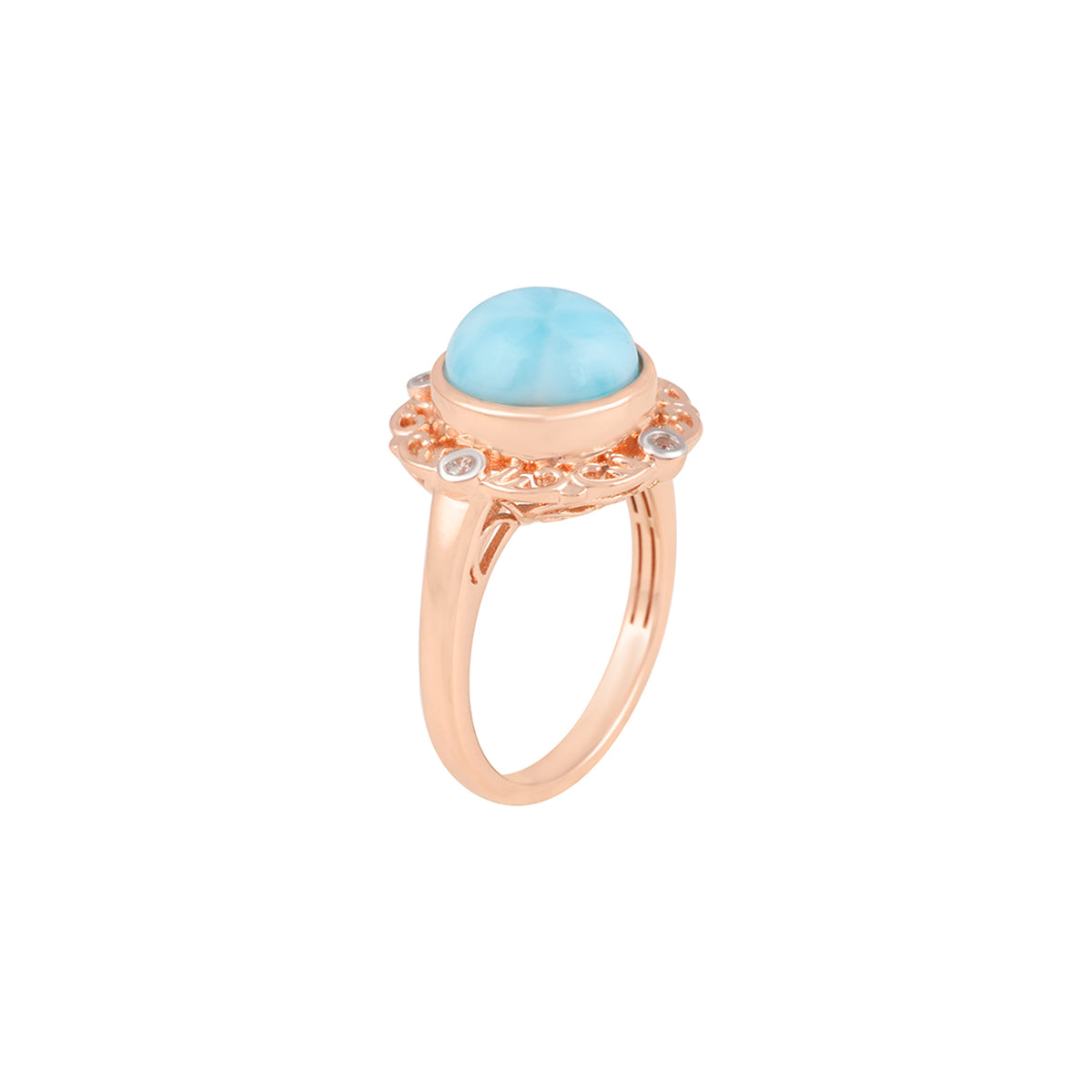 Larimar Rings with White Diamond in 14KT Gold 4.47cts.