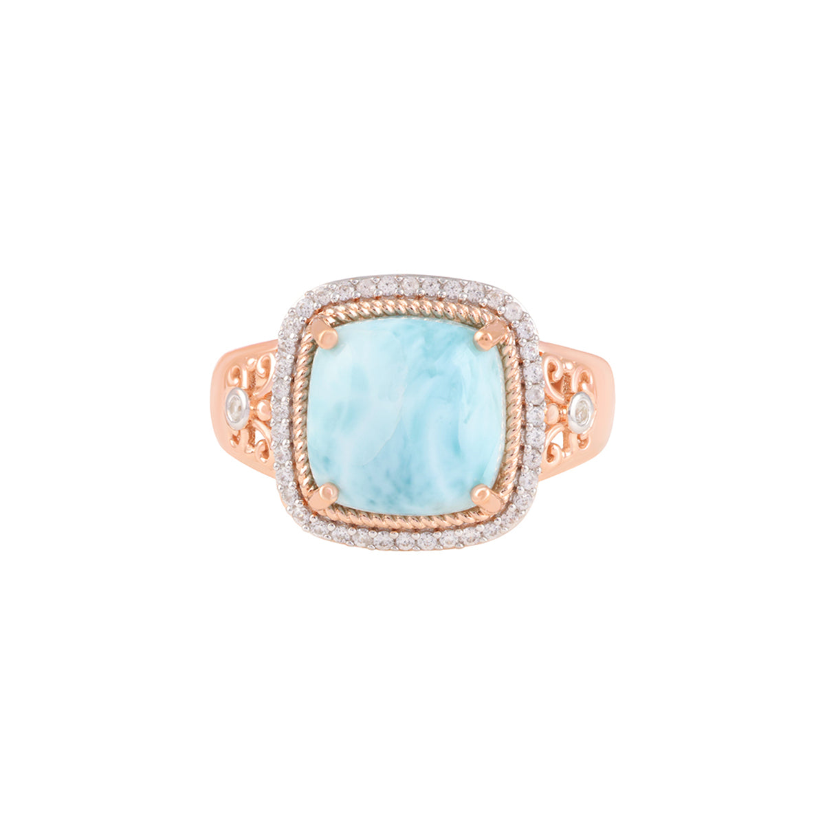Larimar Ring with White Diamond in 14KT Rose Gold 5.28cts.