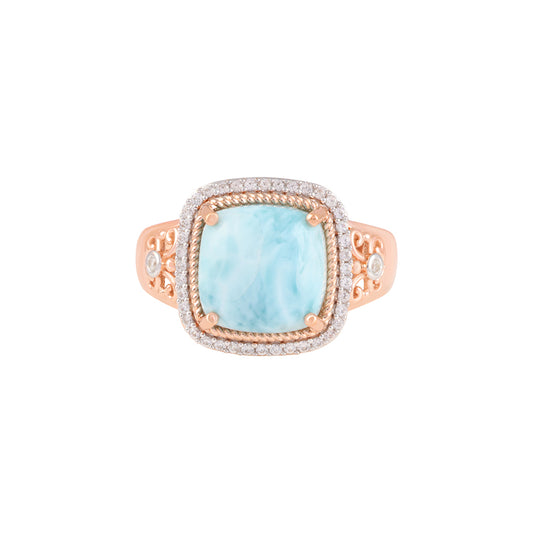 Larimar Ring with White Diamond in 14KT Rose Gold 5.28cts.