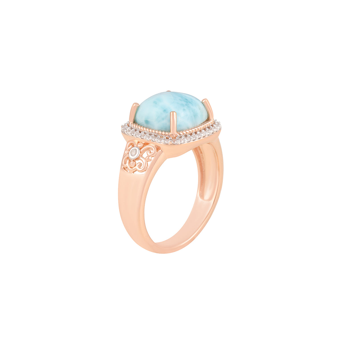 Larimar Ring with White Diamond in 14KT Rose Gold 5.28cts.