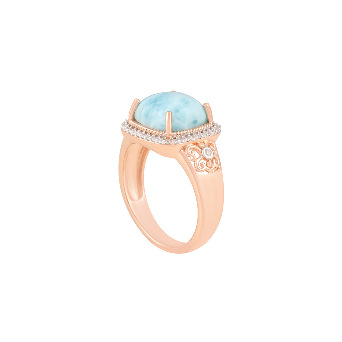 Larimar Ring with White Diamond in 14KT Rose Gold 5.28cts.