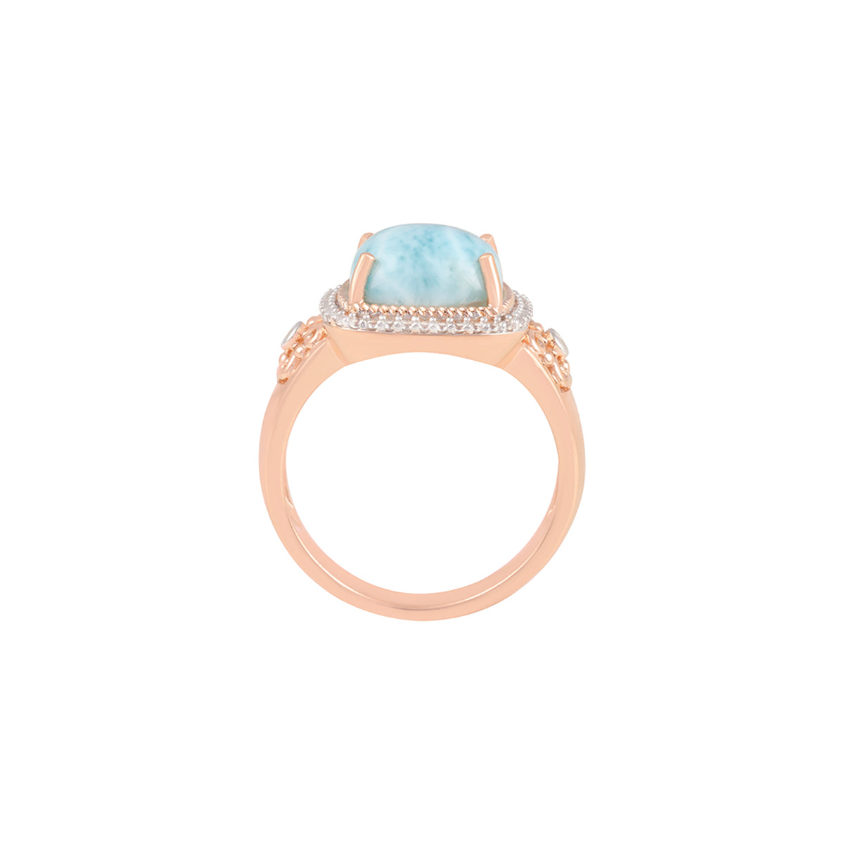 Larimar Ring with White Diamond in 14KT Rose Gold 5.28cts.