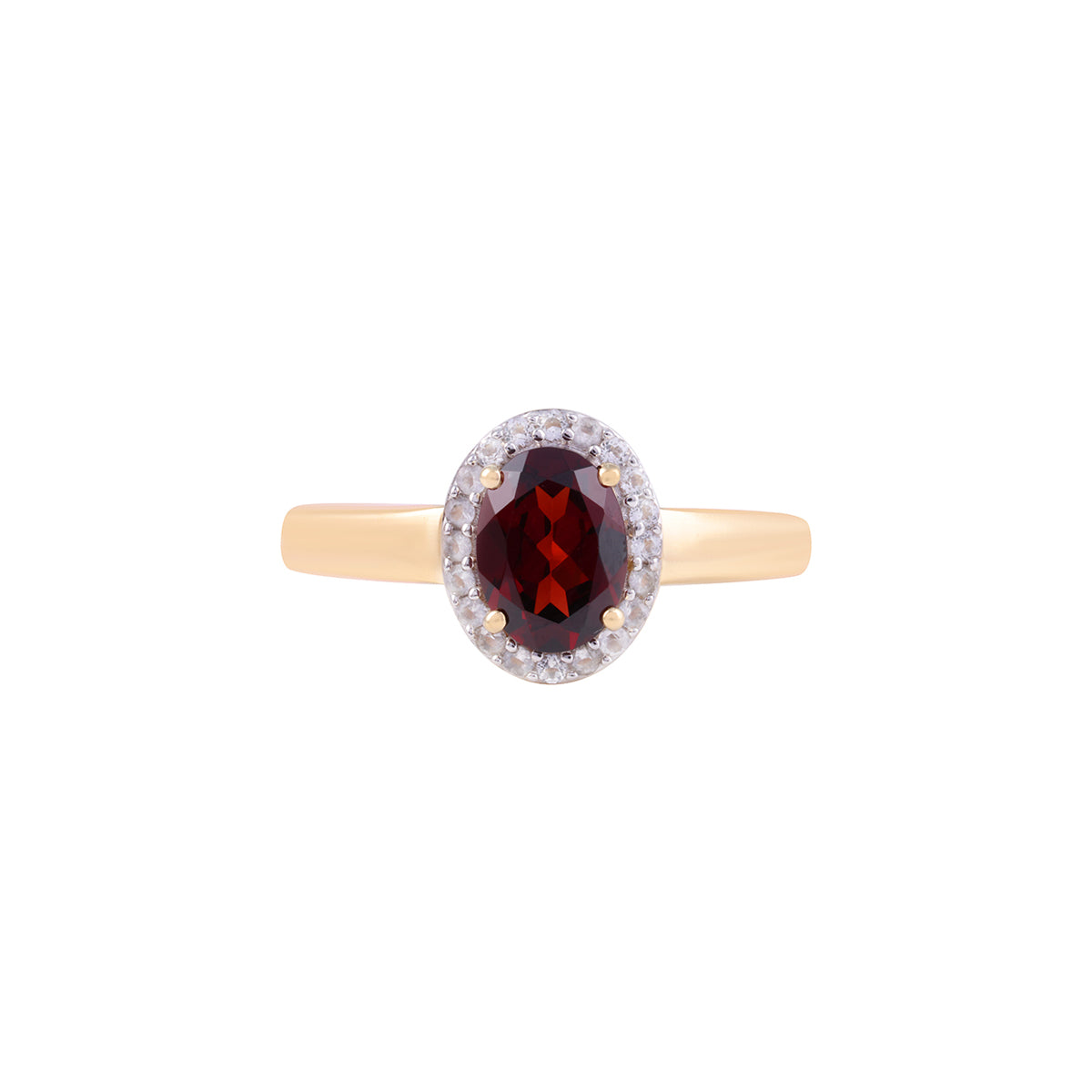 Red Garnet Ring with White Diamond in 14KT Gold 1.71cts.