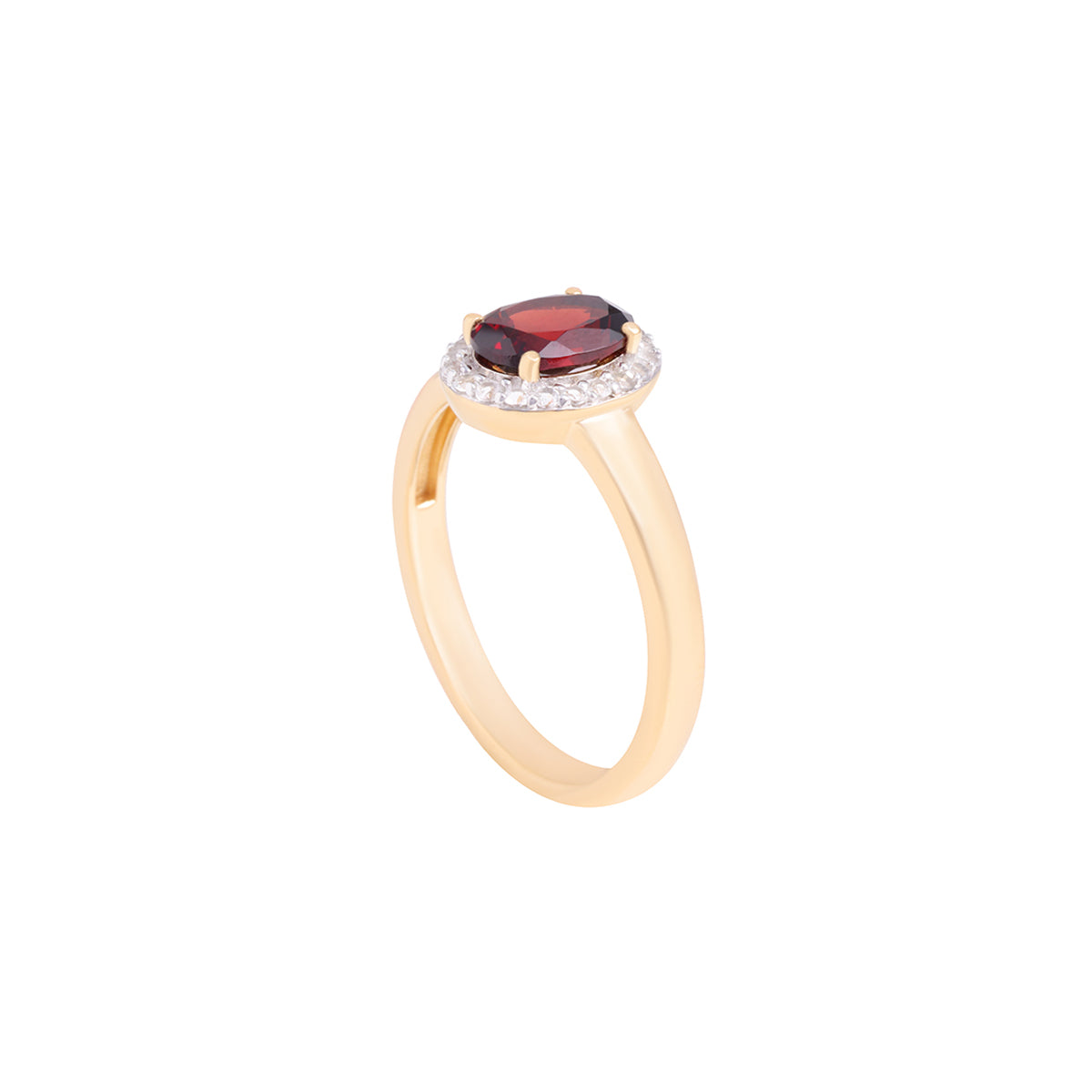 Red Garnet Ring with White Diamond in 14KT Gold 1.71cts.