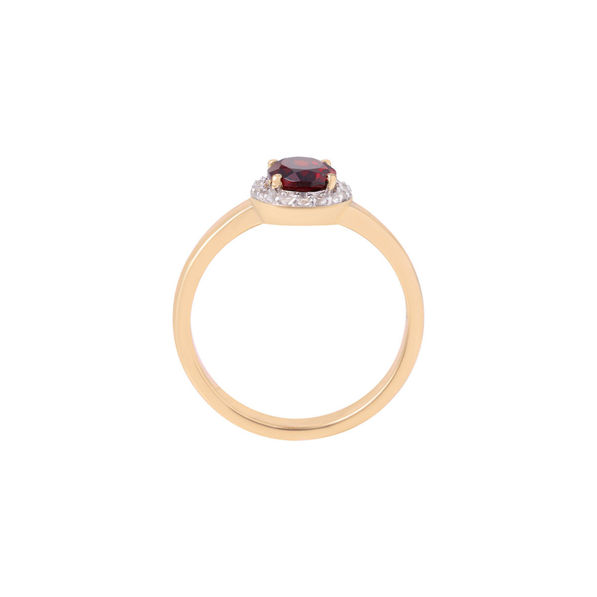 Red Garnet Ring with White Diamond in 14KT Gold 1.71cts.