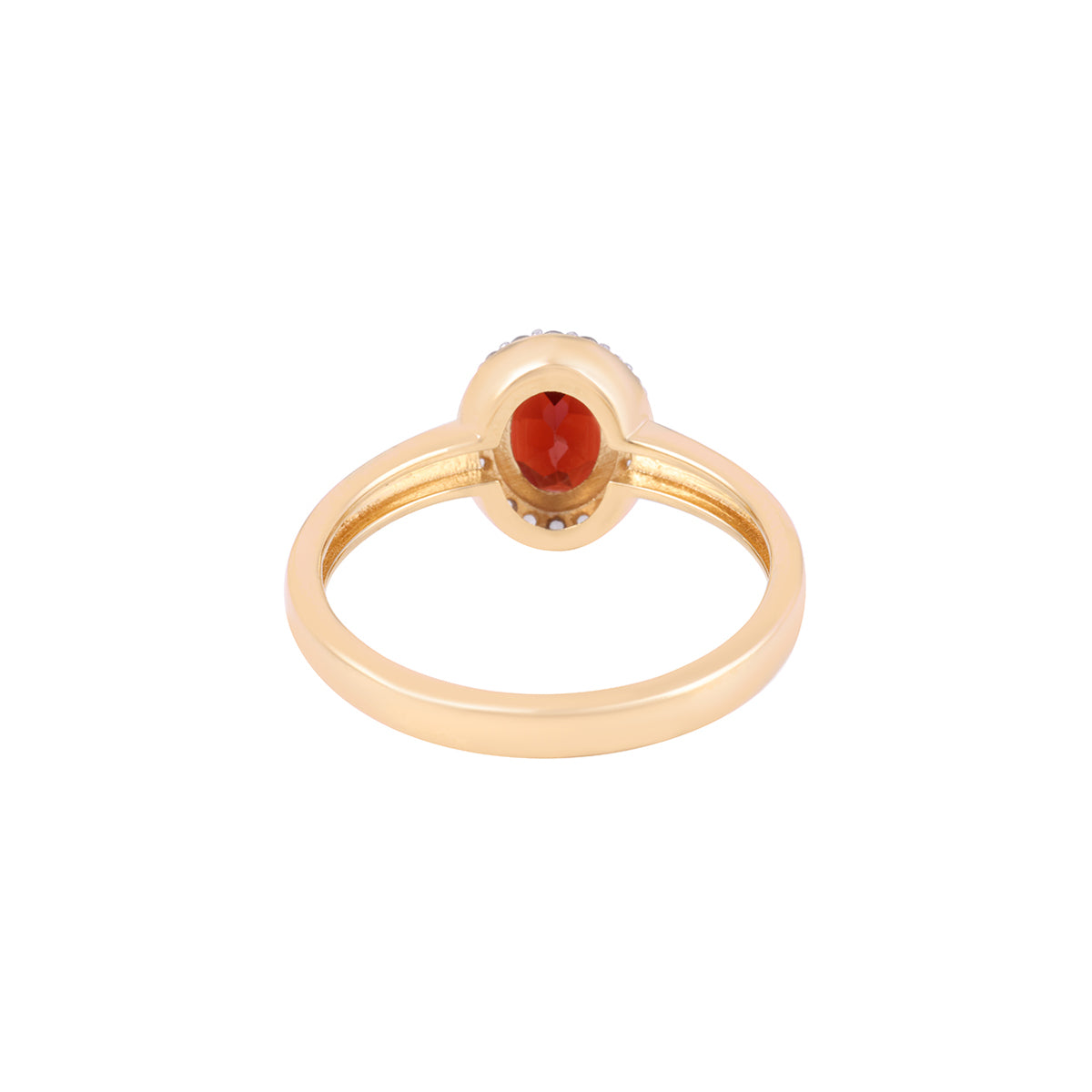 Red Garnet Ring with White Diamond in 14KT Gold 1.71cts.