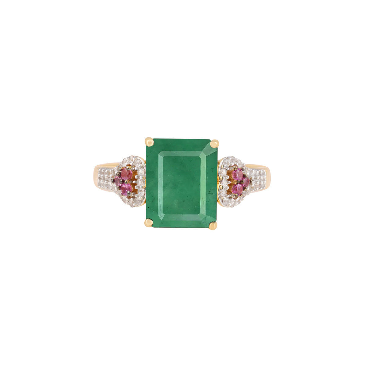 Emerald & Pink Sapphire Ring with White Diamond in 18KT Gold 3.81cts.