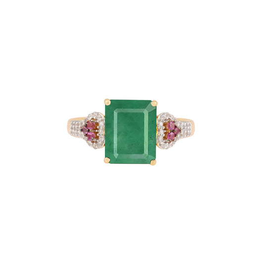 Emerald & Pink Sapphire Ring with White Diamond in 18KT Gold 3.81cts.