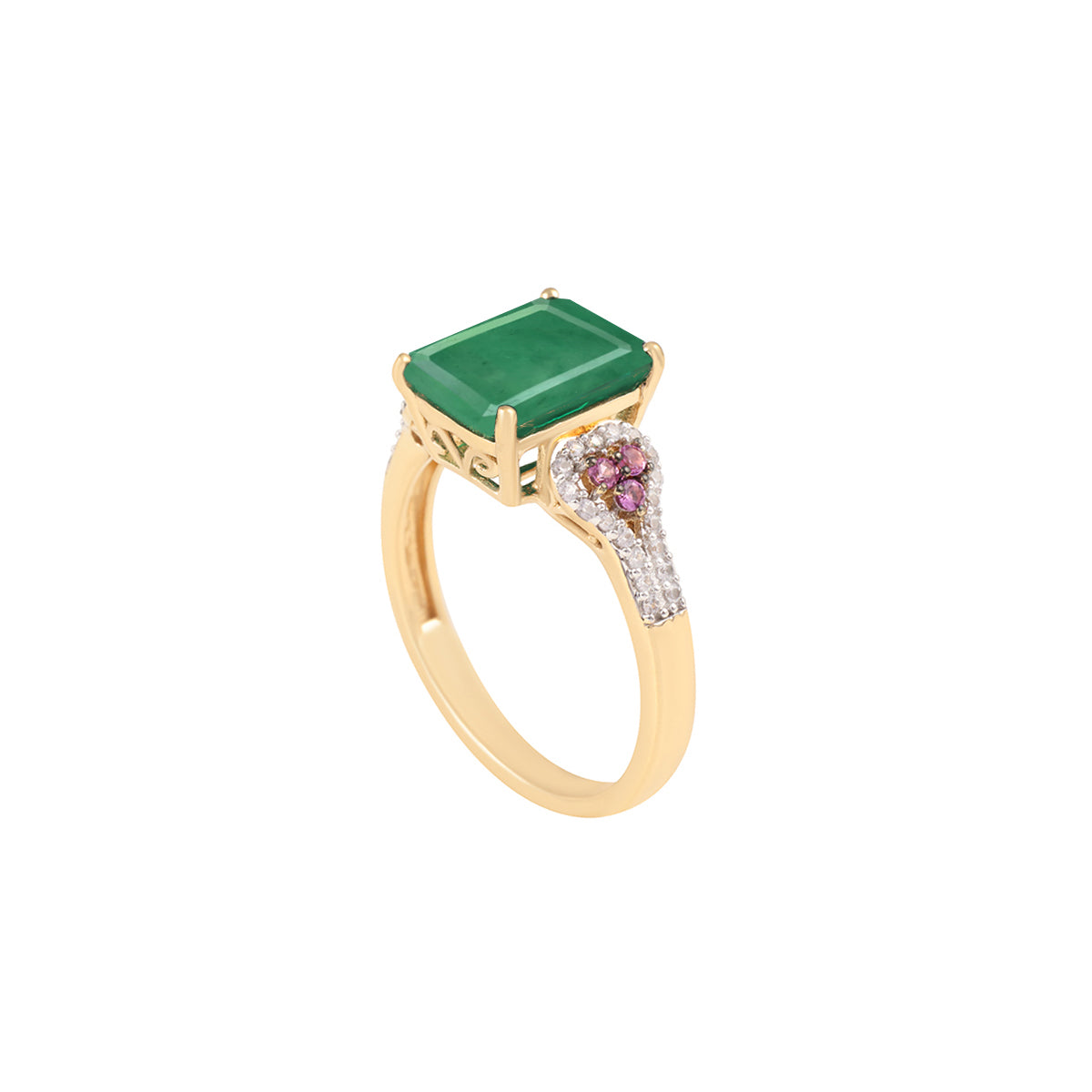 Emerald & Pink Sapphire Ring with White Diamond in 18KT Gold 3.81cts.