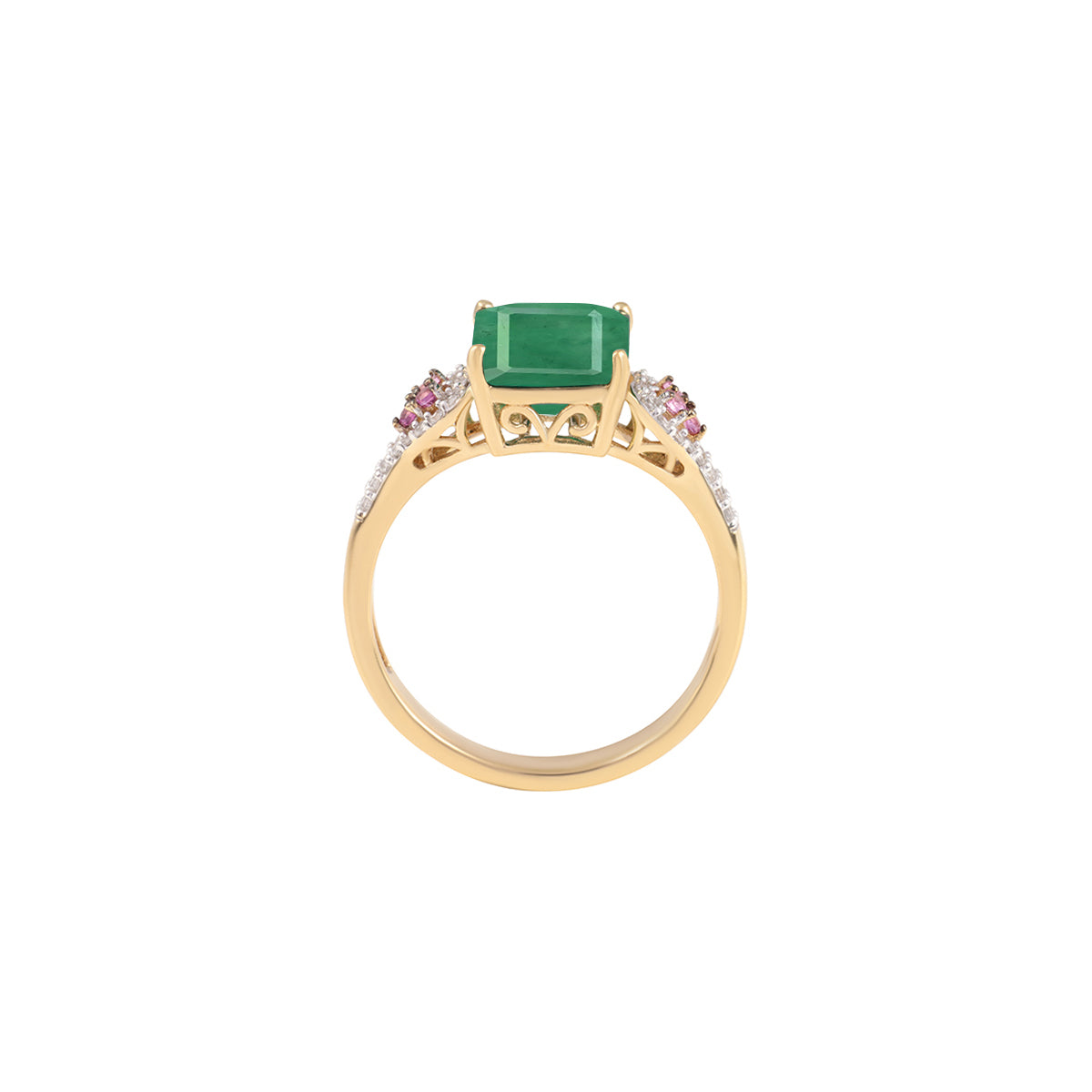 Emerald & Pink Sapphire Ring with White Diamond in 18KT Gold 3.81cts.