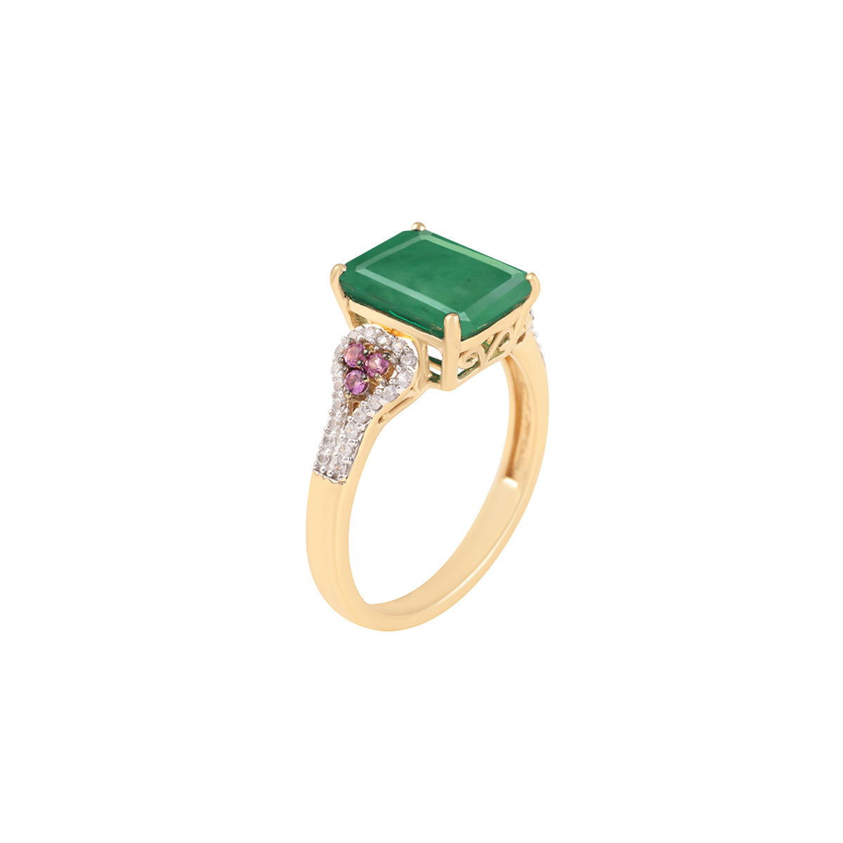 Emerald & Pink Sapphire Ring with White Diamond in 18KT Gold 3.81cts.