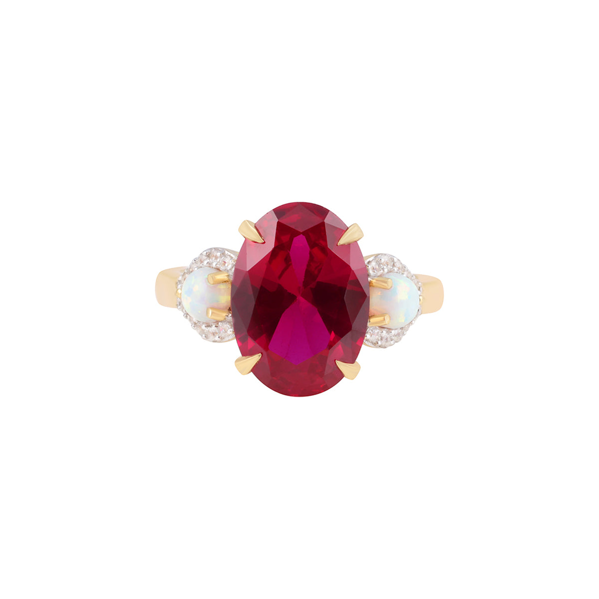 Ruby & Ethiopian Opal Ring with White Diamond in 14KT Gold 7.33cts.
