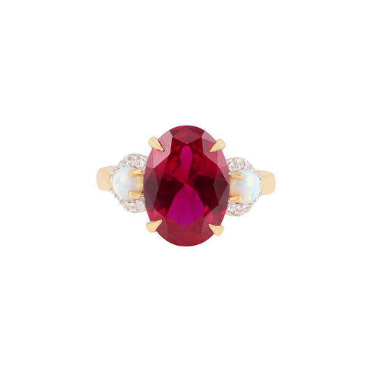 Ruby & Ethiopian Opal Ring with White Diamond in 14KT Gold 7.33cts.