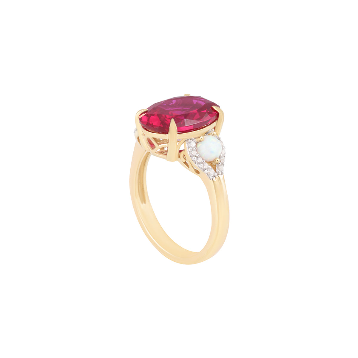 Ruby & Ethiopian Opal Ring with White Diamond in 14KT Gold 7.33cts.