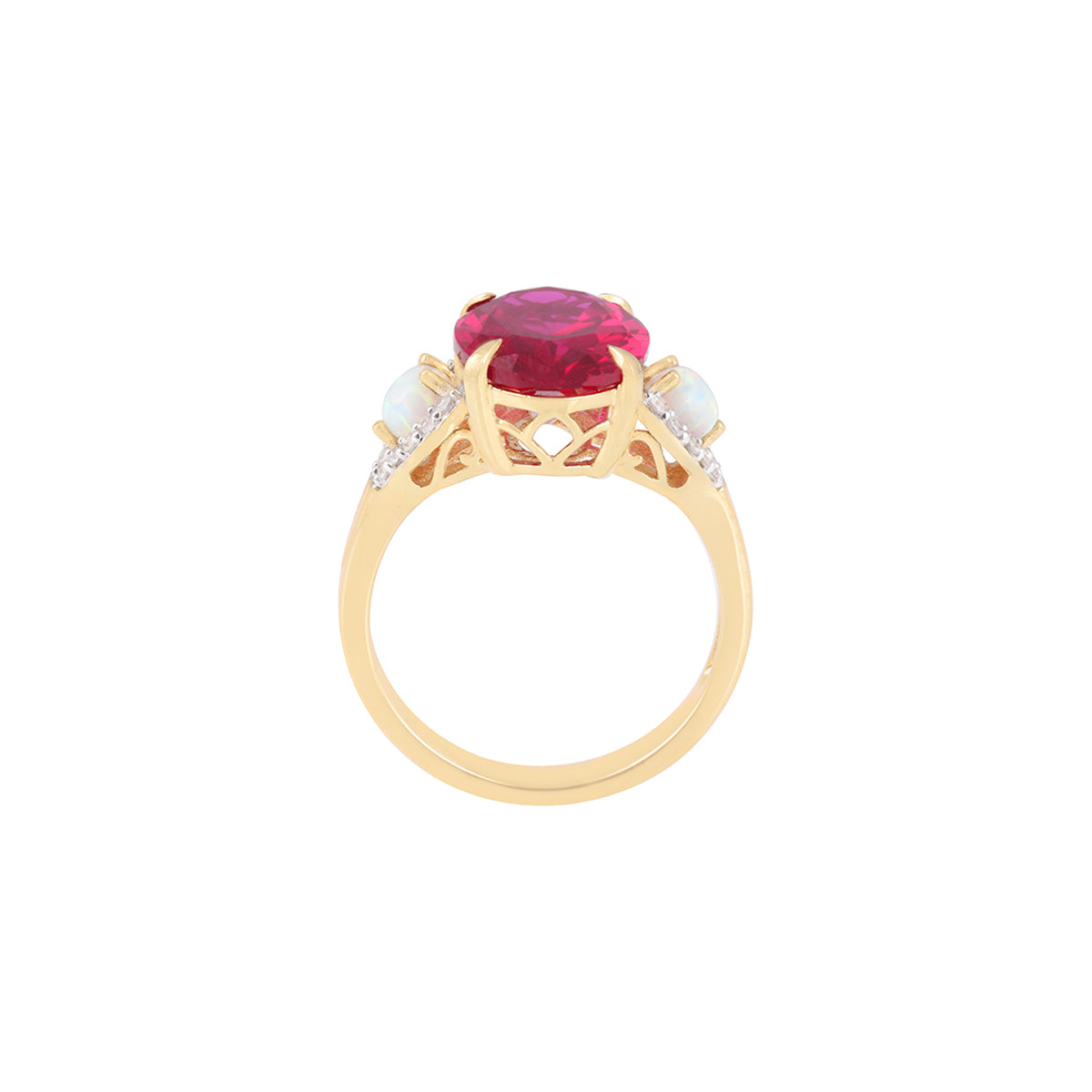 Ruby & Ethiopian Opal Ring with White Diamond in 14KT Gold 7.33cts.