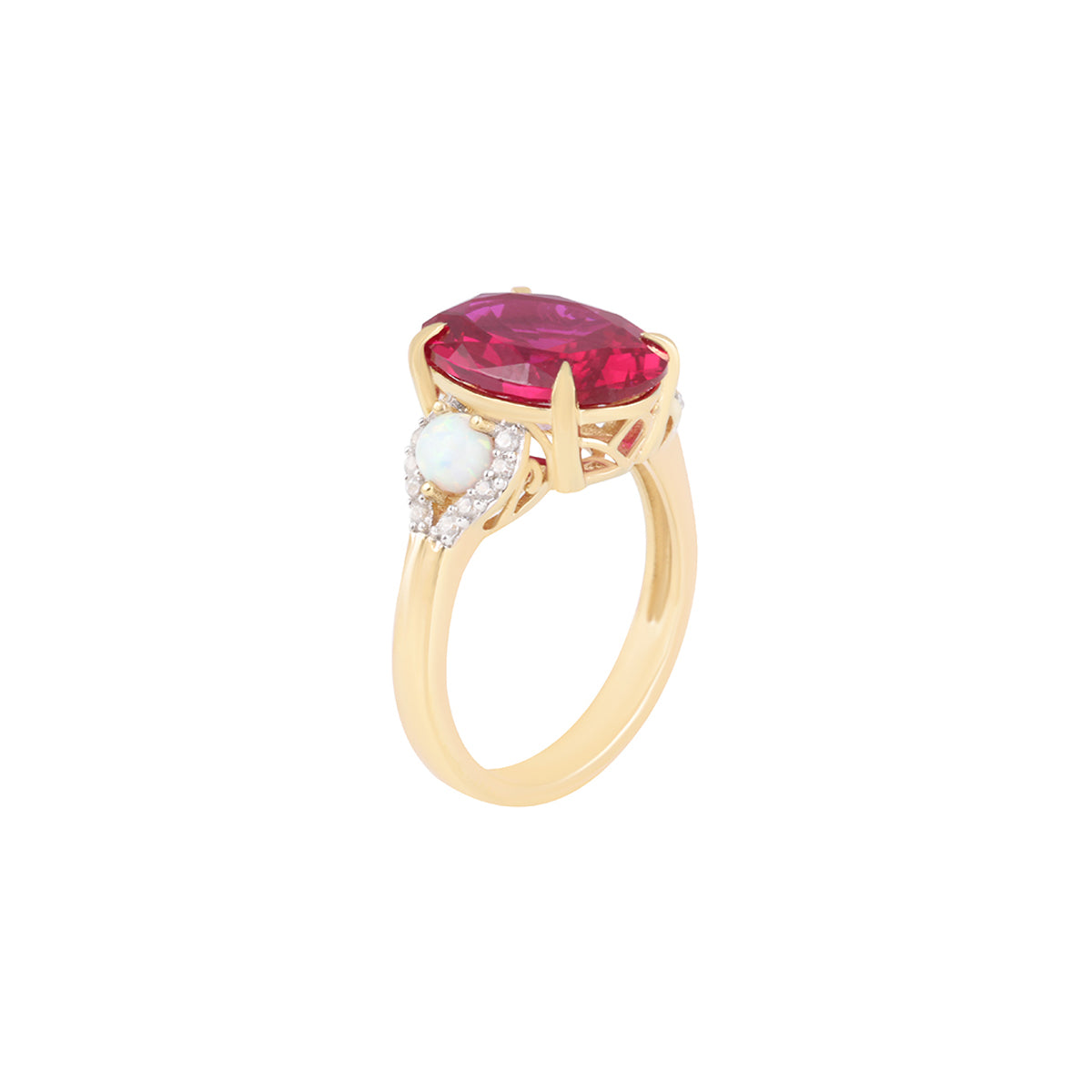 Ruby & Ethiopian Opal Ring with White Diamond in 14KT Gold 7.33cts.