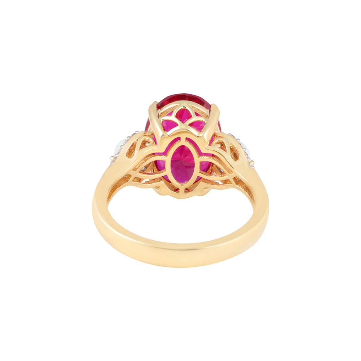 Ruby & Ethiopian Opal Ring with White Diamond in 14KT Gold 7.33cts.