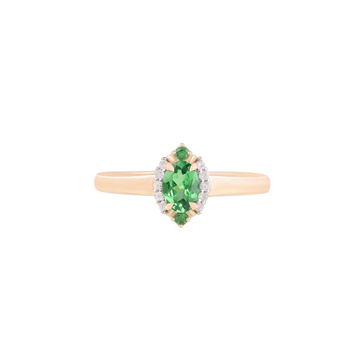 Tsavorite Ring with White Diamond in 14KT Gold 0.62cts.