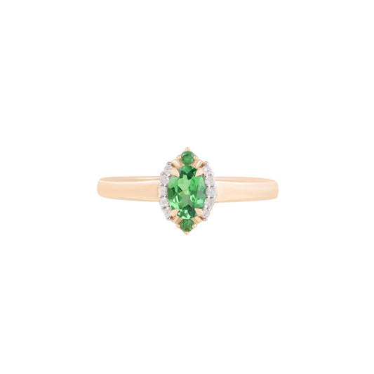 Tsavorite Ring with White Diamond in 14KT Gold 0.62cts.