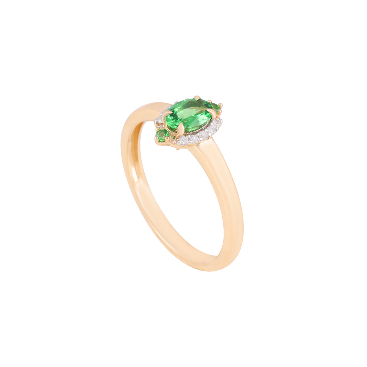 Tsavorite Ring with White Diamond in 14KT Gold 0.62cts.