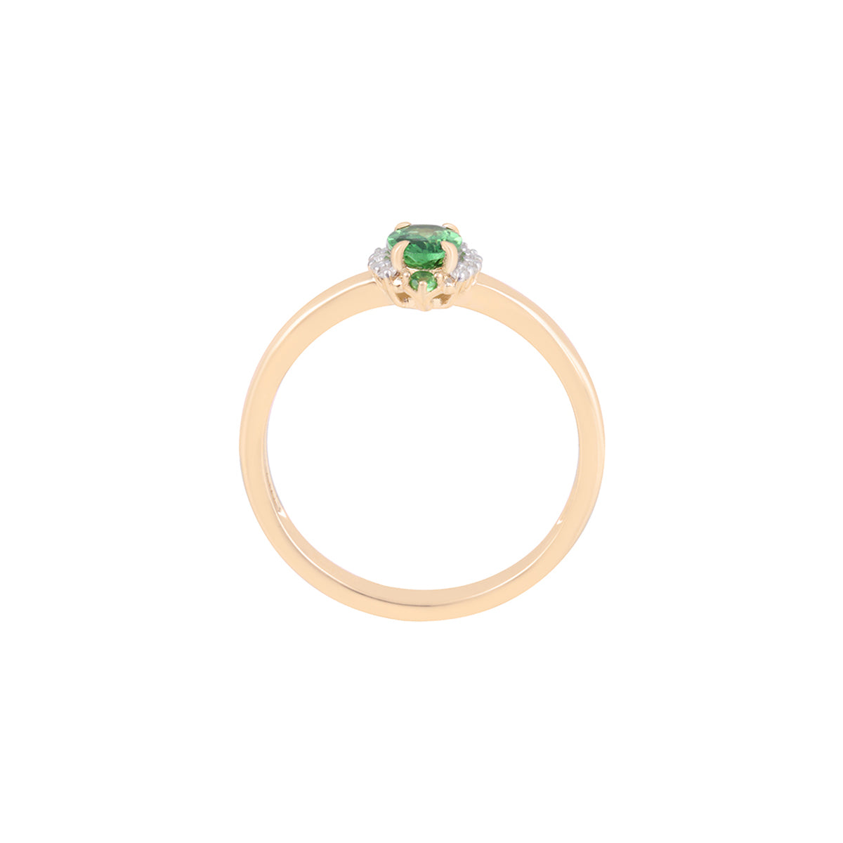 Tsavorite Ring with White Diamond in 14KT Gold 0.62cts.