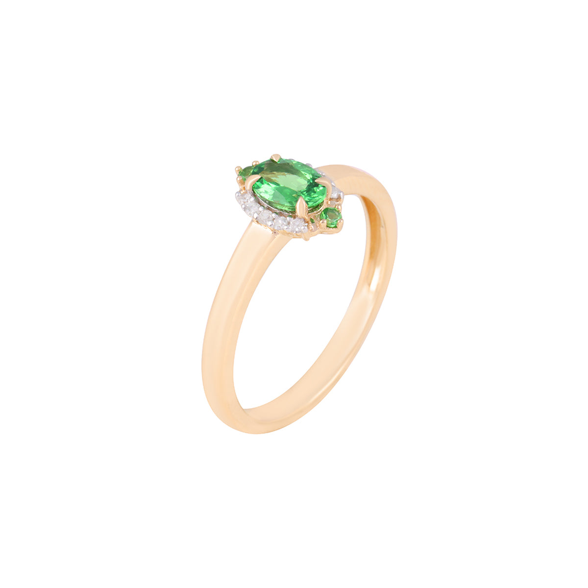 Tsavorite Ring with White Diamond in 14KT Gold 0.62cts.